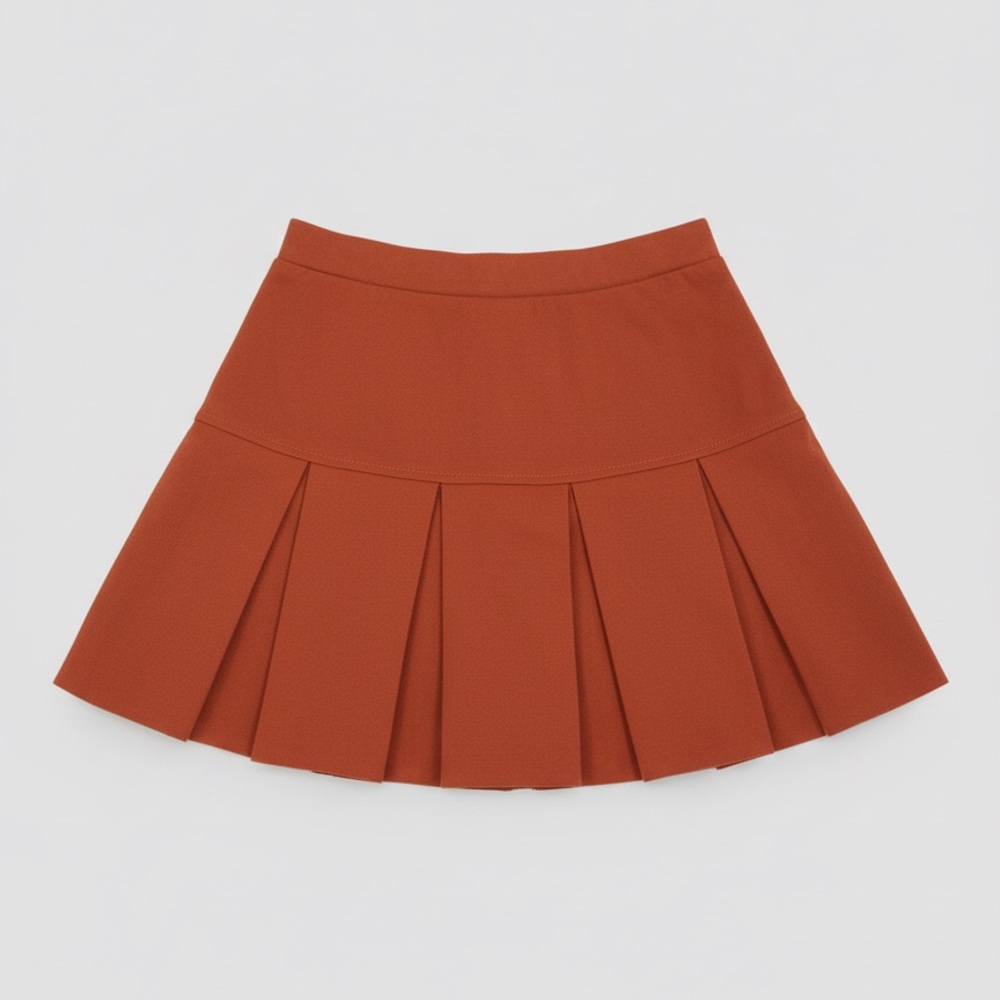 NEW Women’s High Waisted Pleated Skirt Shorts Pockets Mini Rust Size S